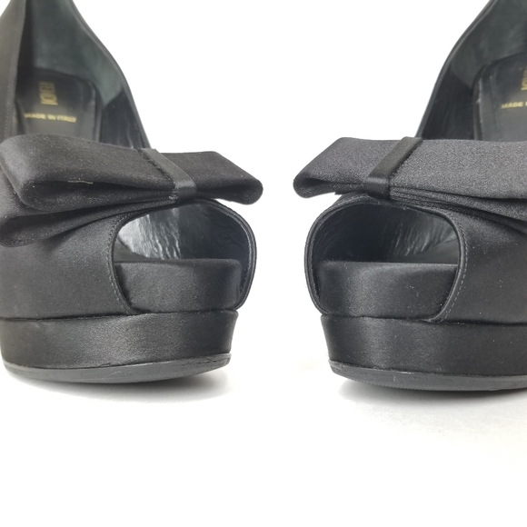 FENDI Peep Toe Heels in Black Satin with Bow Platform Stiletto Pumps EU 37 - Picture 16 of 16